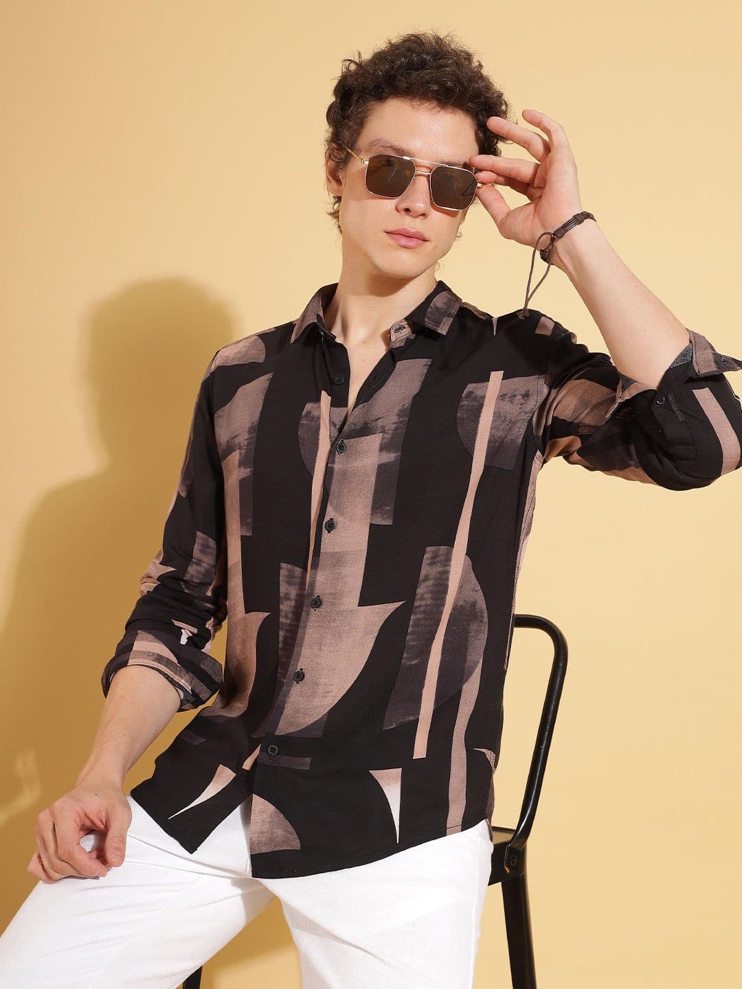 HERE&NOW Men Geometric Printed Spread Collar Slim Fit Casual Shirt - view 1