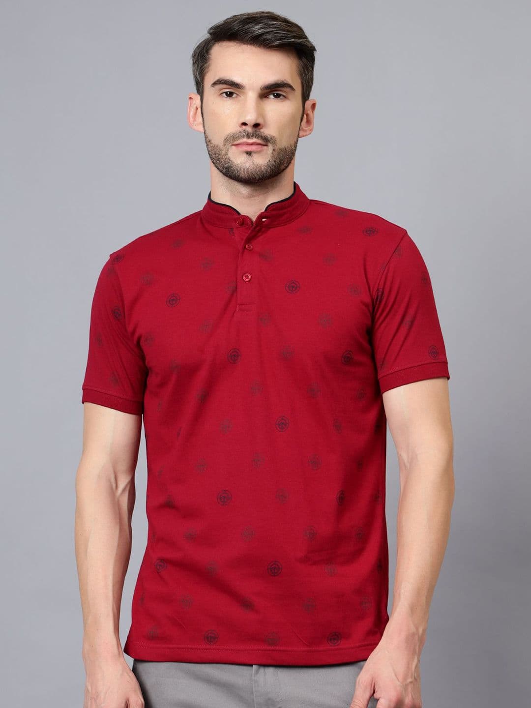 Cantabil Men Printed Mandarin Collar Pockets T-shirt - view 1