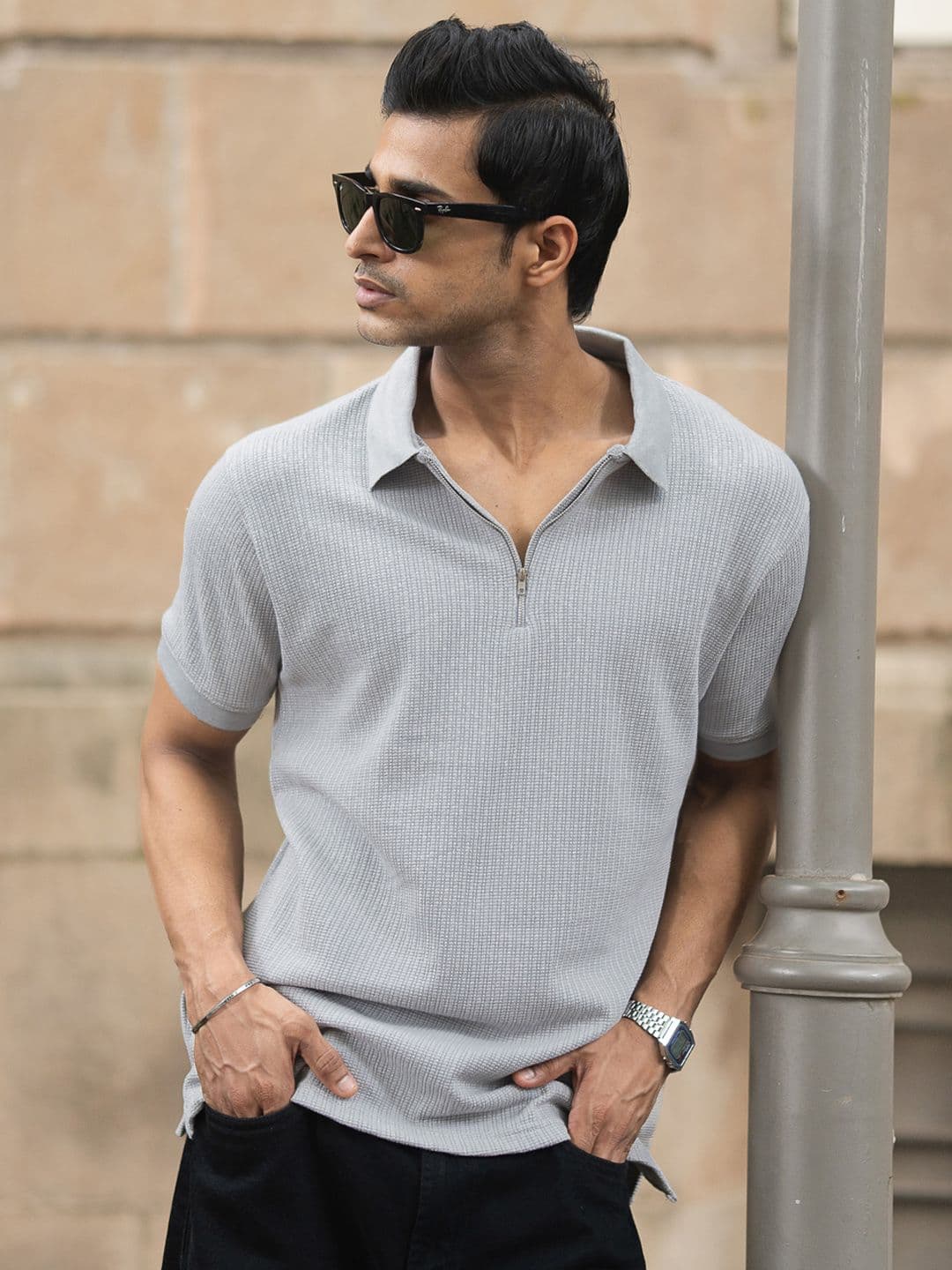 Powerlook Men Self Design Zip Closure T-shirt - view 1