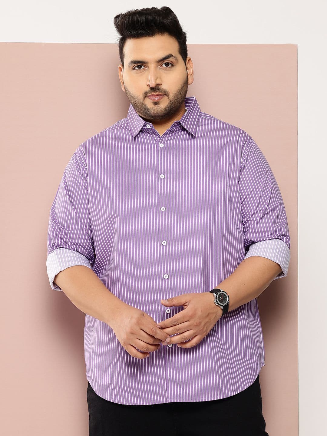 Sztori Men Plus Size Classic Striped Pure Cotton Casual Shirt - view 1