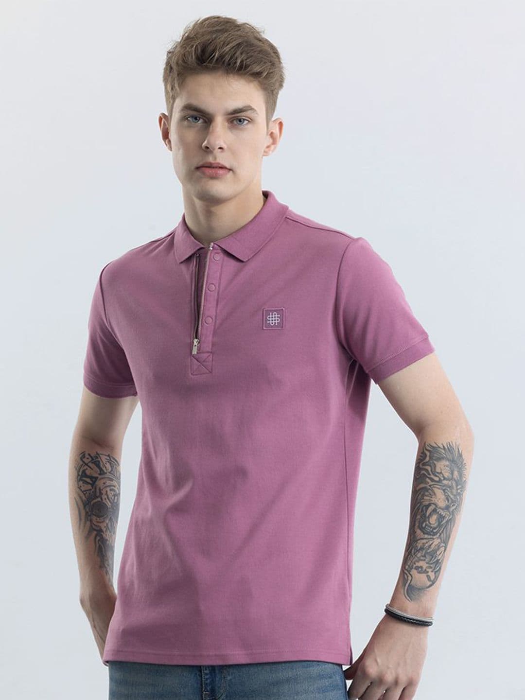 Snitch Men Solid Polo Collar Slim Fit T-shirt - view 1