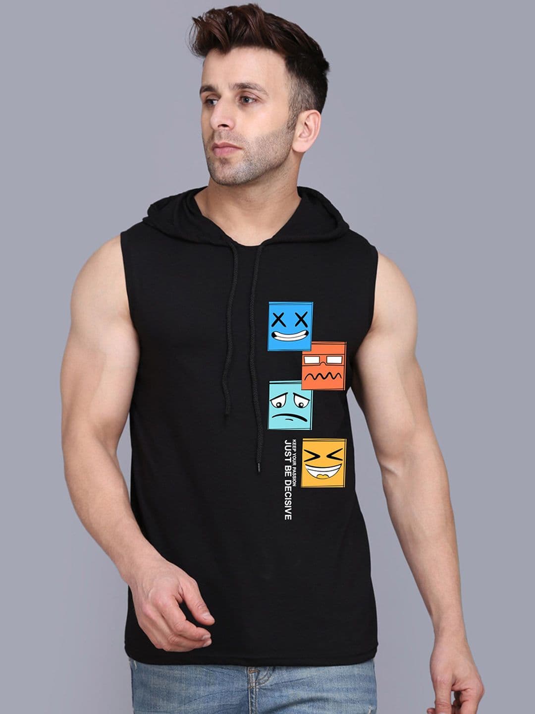 SLOWLORIS Printed Hooded Sleeveless Gym Vest - view 1