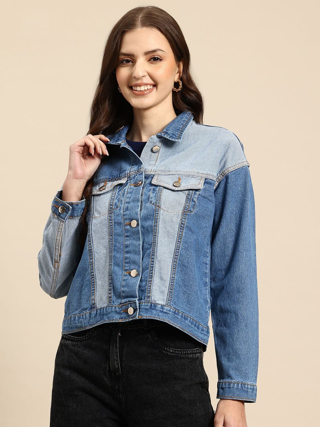 Mast & Harbour Drop-Shoulder Sleeves Trucker Denim Jacket - view 1