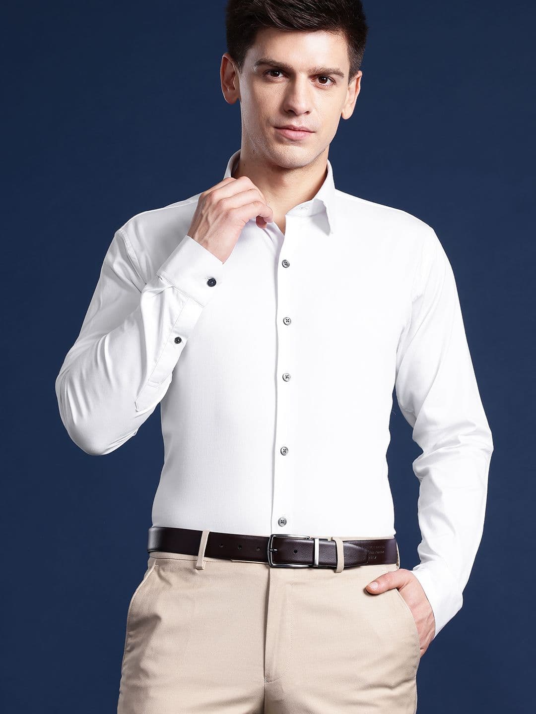 Hancock Men Solid Wrinkle Resistant Stretchable Slim Fit Formal Shirt - view 1