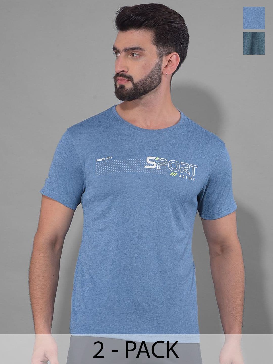 Force NXT Men Microfiber Anti Viral Anti Odour Cool Round Neck Pack Of 2 Sports Printed T-Shirt - view 1