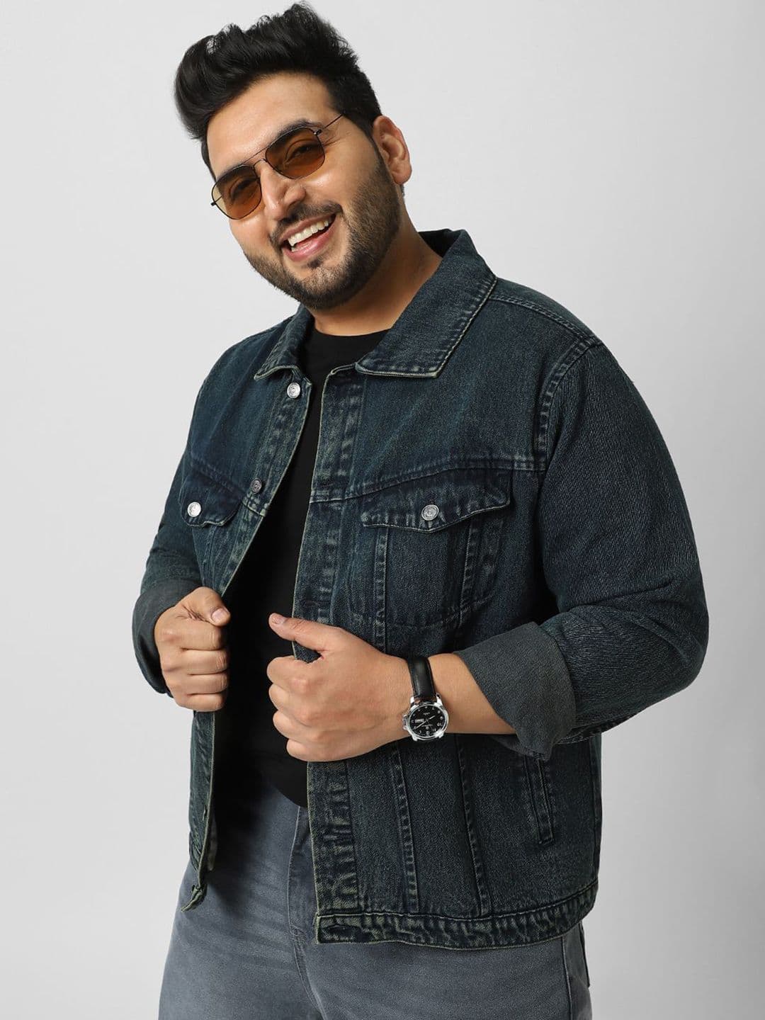 Urbano Plus Men's Dark Blue Regular Fit Washed Full Sleeve Denim Jacket - view 1