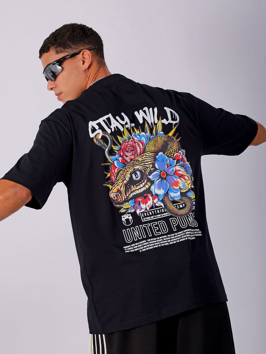 The Indian Garage Co Men Cotton Back Printed Boxy Oversized Round Neck T-shirt - view 1