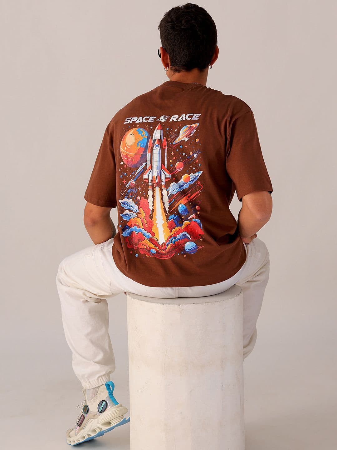 The Indian Garage Co Men Back Printed Boxy Oversized Round Neck T-shirt - view 1