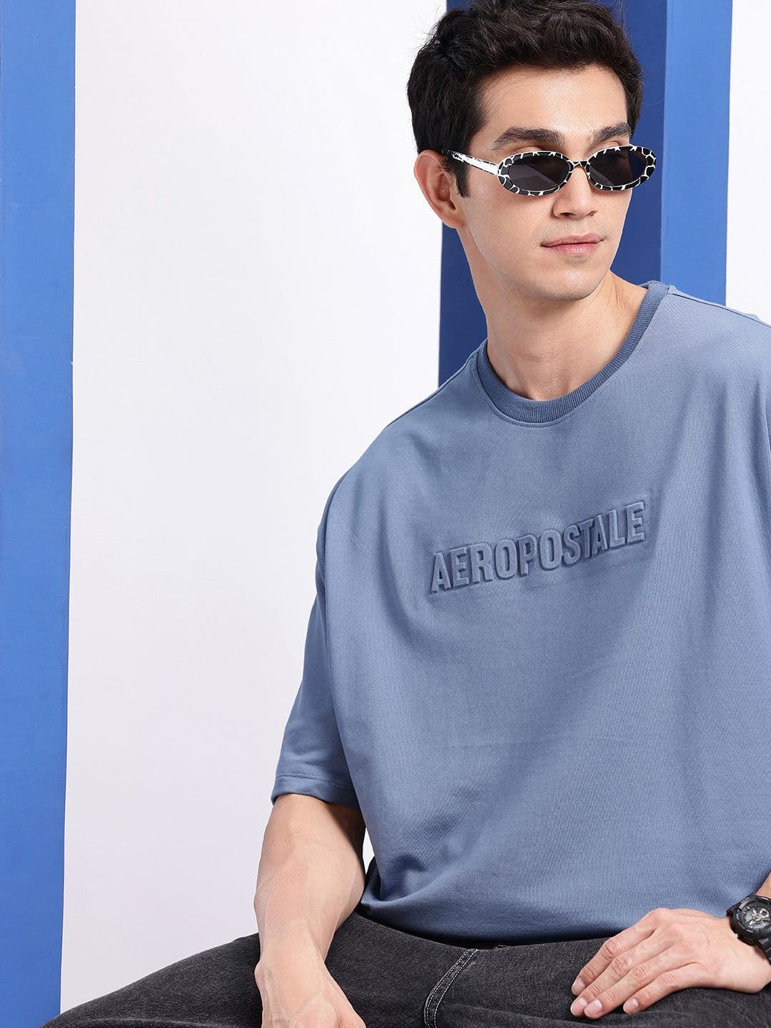 Aeropostale Brand Logo Embossed Drop-Shoulder Sleeves Oversized T-shirt - view 1