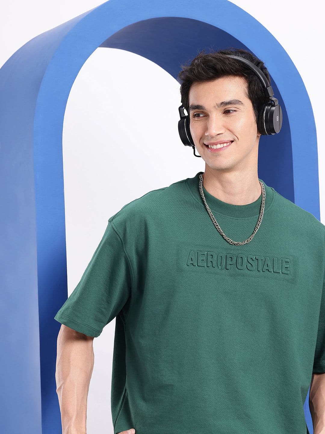 Aeropostale Brand Logo Embossed Drop-Shoulder Sleeves Oversized T-shirt - view 1