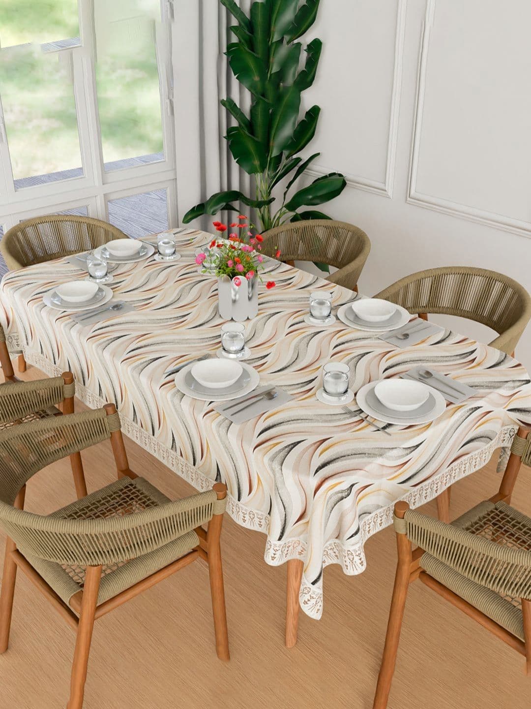 Kuber Industries Cream Printed Waterproof Dining Table Cover 60x90 In 6 Seater Table Cloth - view 1
