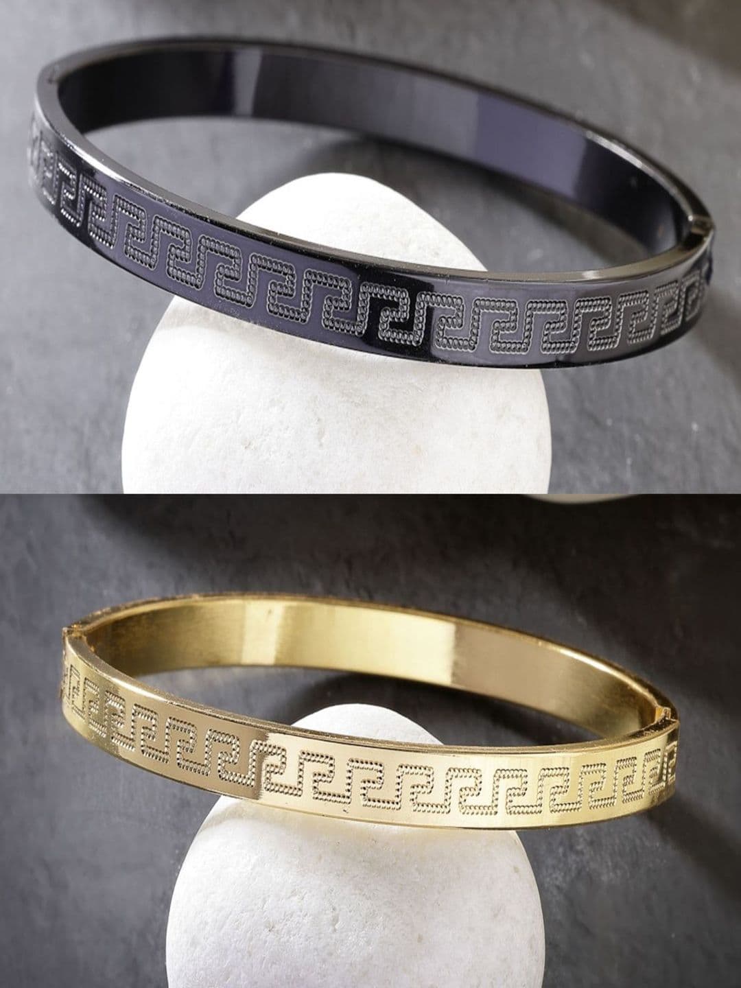 NVR Men Set Of 2 Rhodium-Plated Stainless Steel Kada Bracelets - view 1