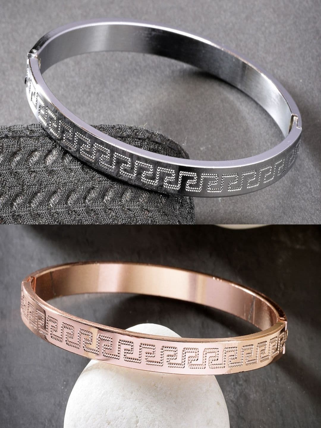 NVR Men Set of 2 Rhodium-Plated Stainless Steel Kada Bracelet - view 1