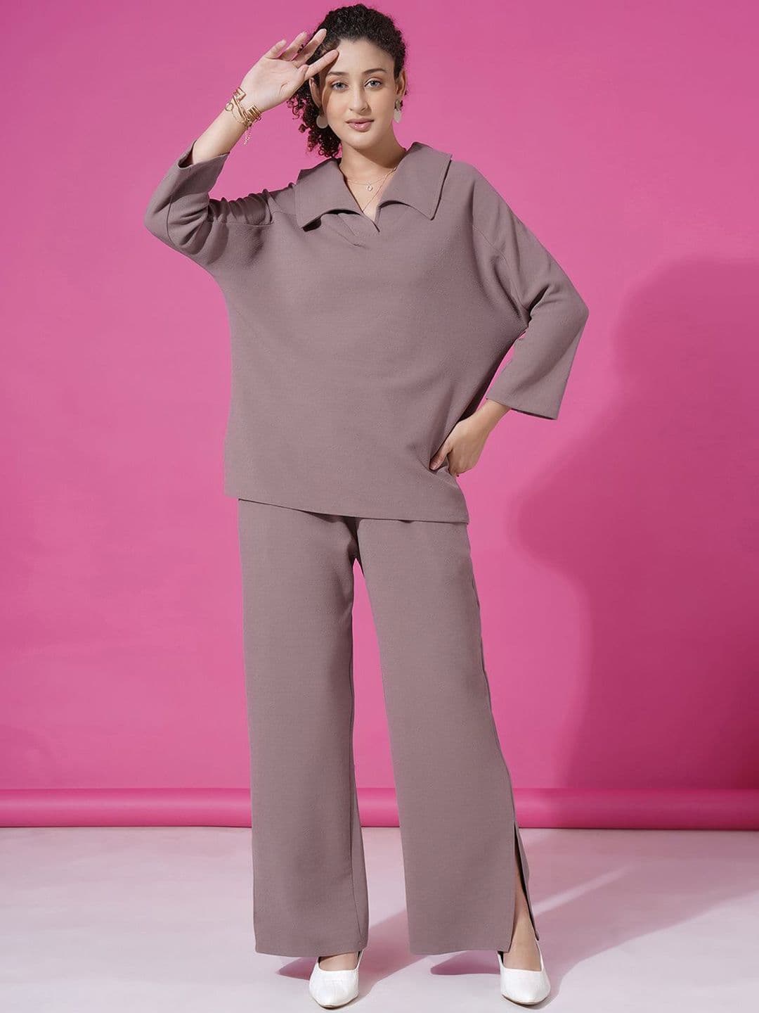 Selvia Shirt Collar Top With Trousers - view 1