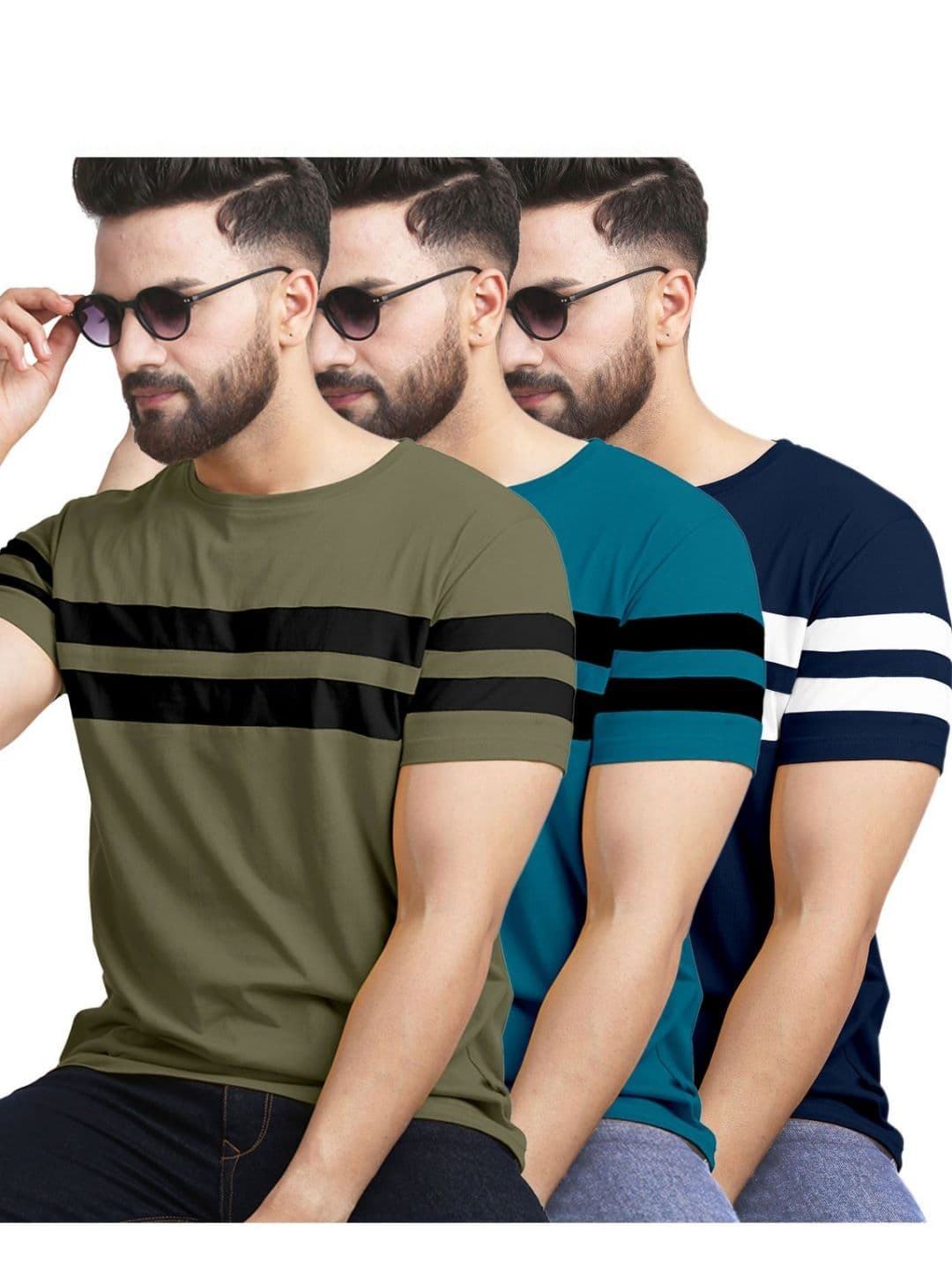 AUSK Pack of 3 Striped Half Sleeve Round Neck Tshirt - view 1