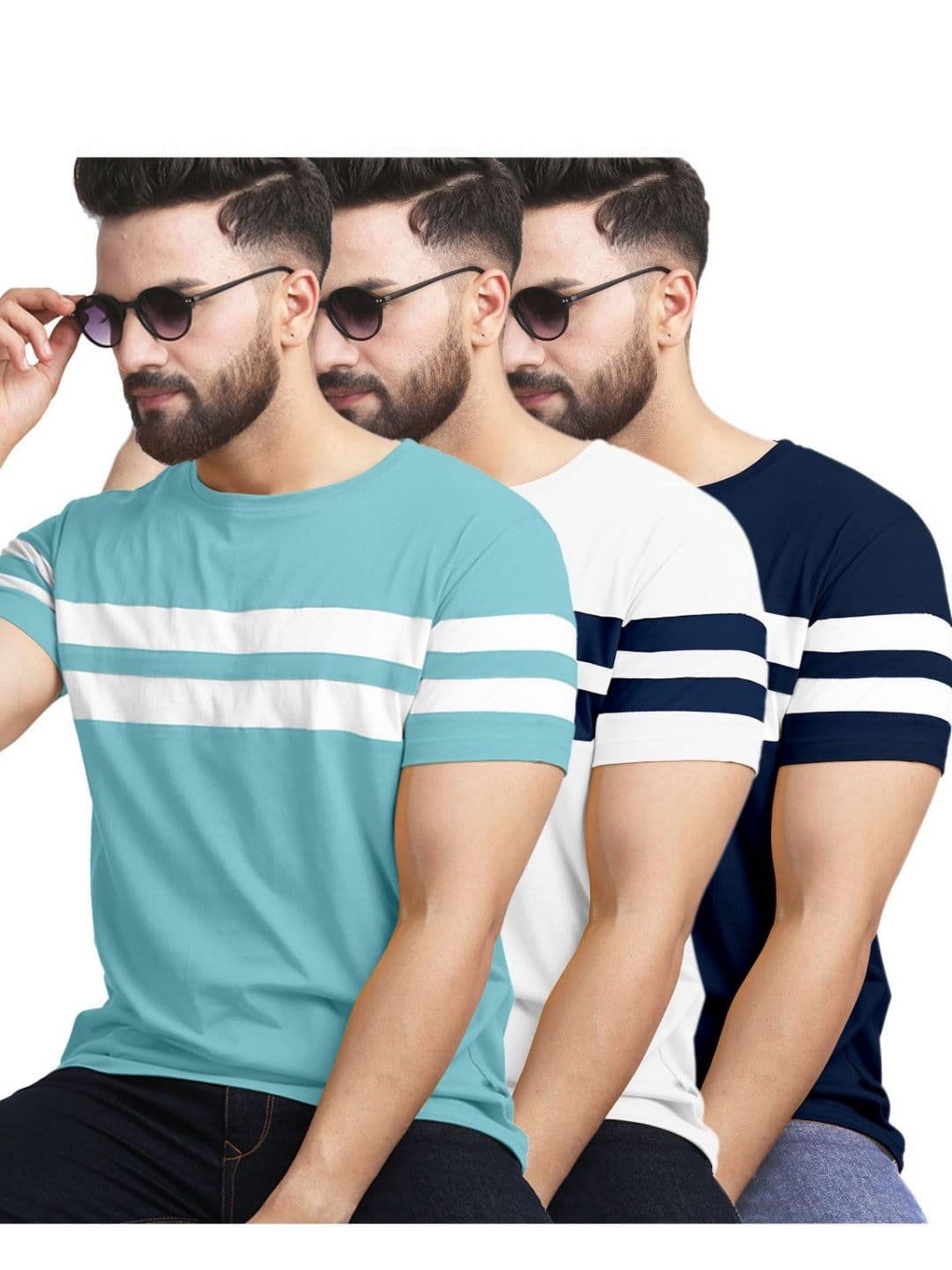 AUSK Pack of 3 Striped Half Sleeve Round Neck Tshirt - view 1