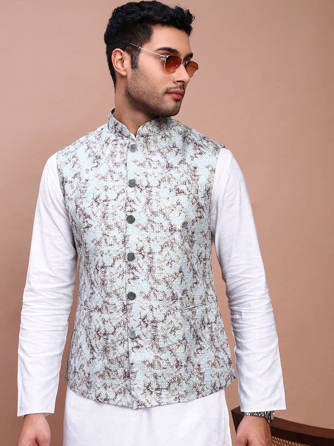 SHOWOFFFF Embroidered Slim Fit Nehru Jacket - view 1