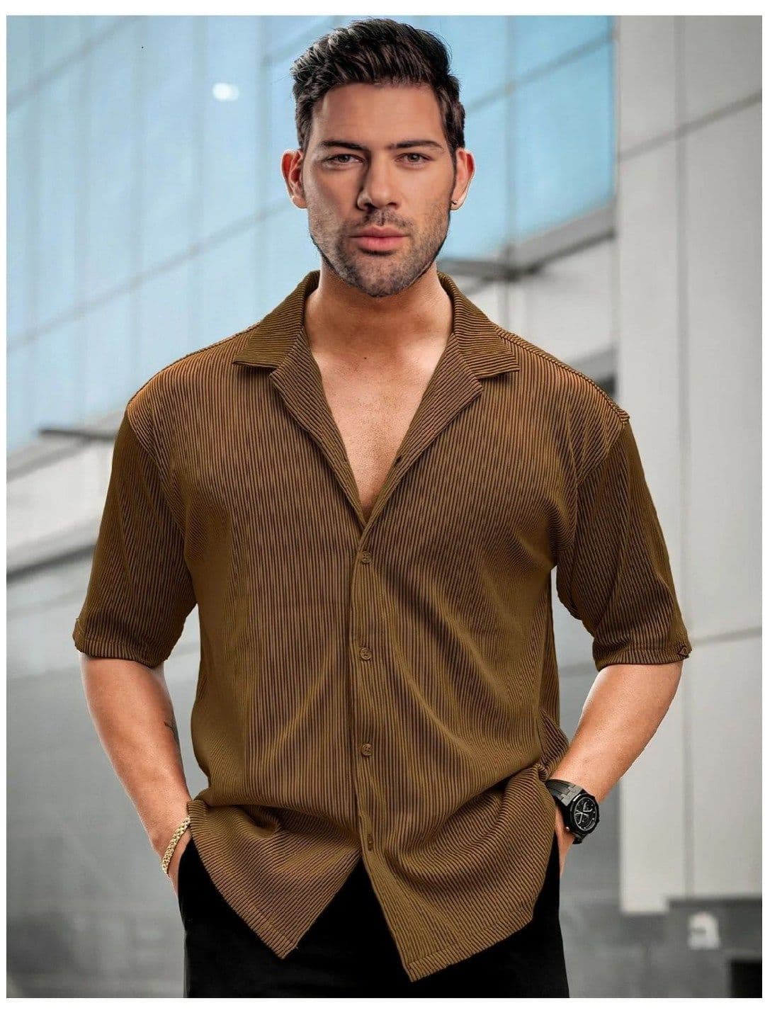 CLAFOUTIS Men Solid V-Neck T-shirt - view 1