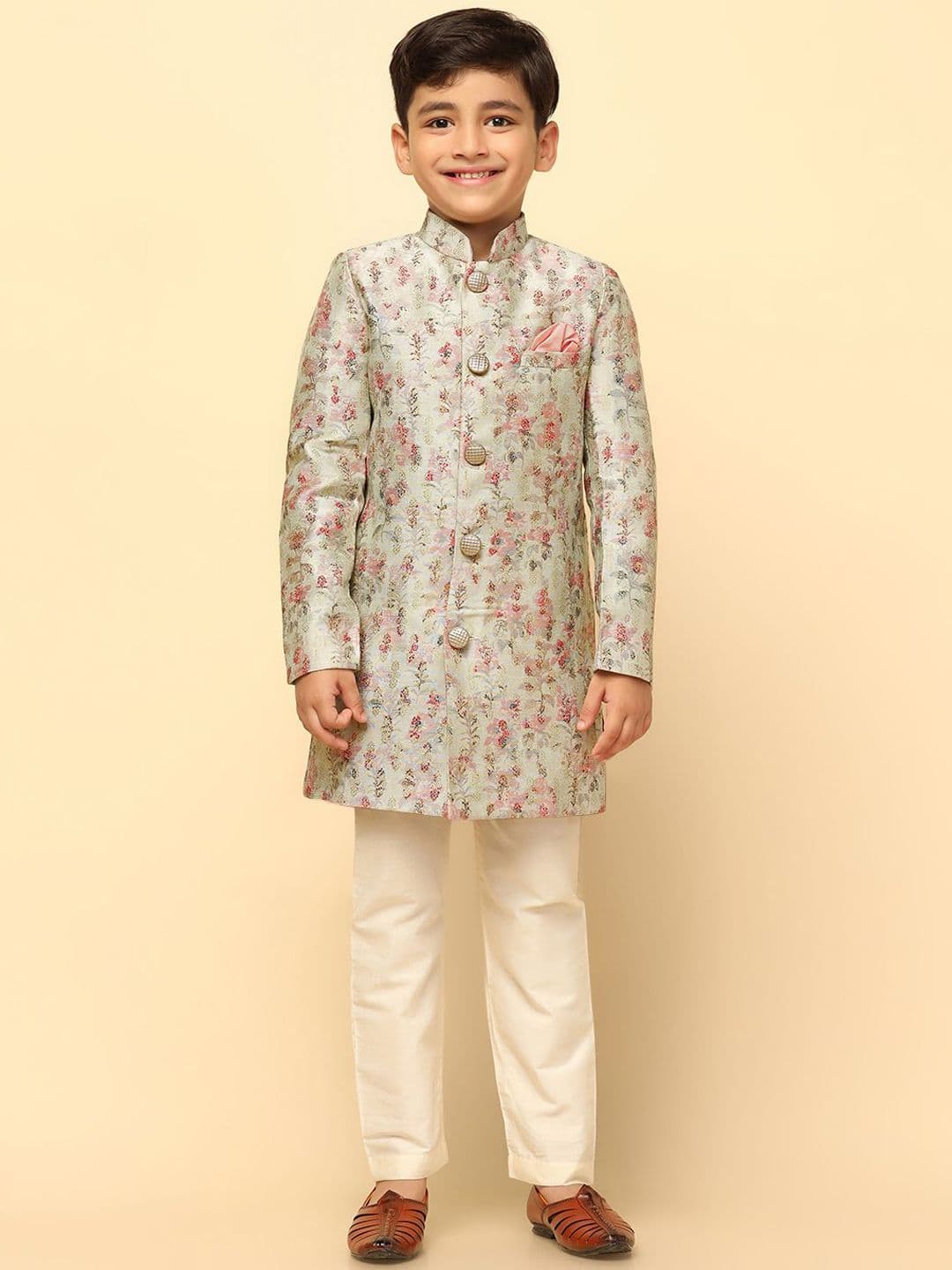 KISAH Boys Self-Design Indowestern Sherwani Set - view 1