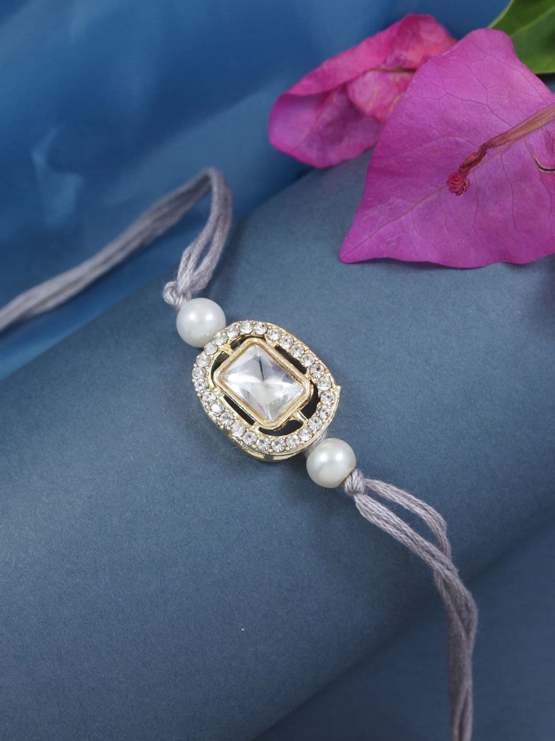 I Jewels Designer Kundan Pearl Bhaiya Rakhi - view 1