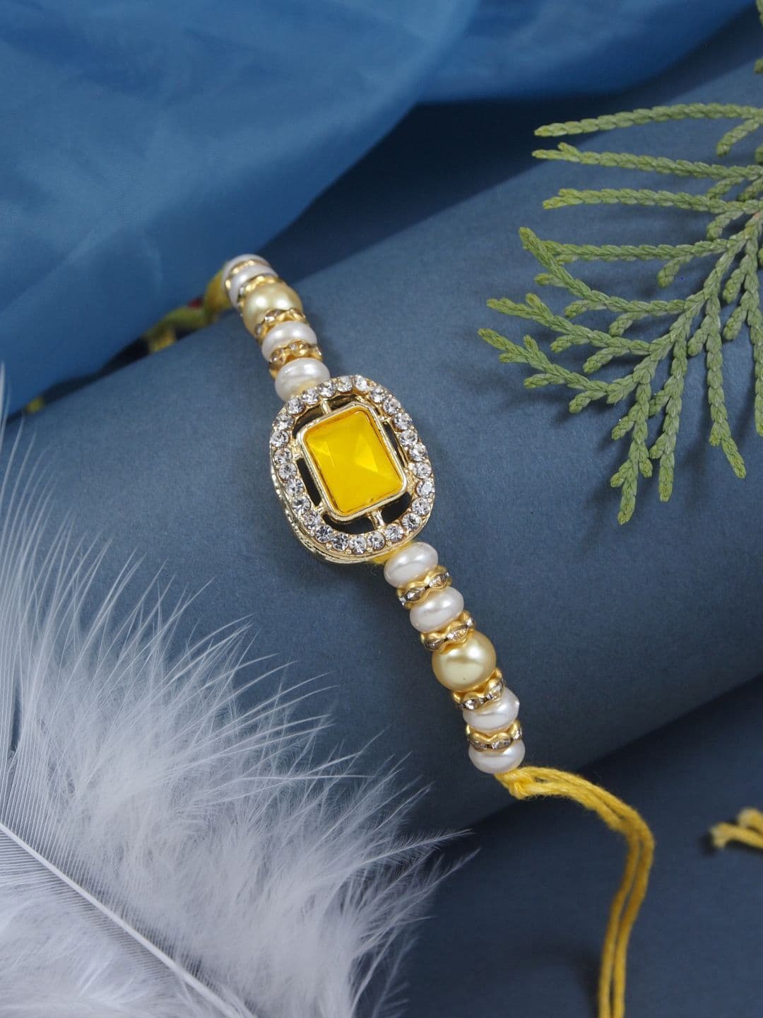 I Jewels Kundan Studded Pearls Beaded Thread Rakhi with Roli Chawal & Greeting Card - view 1