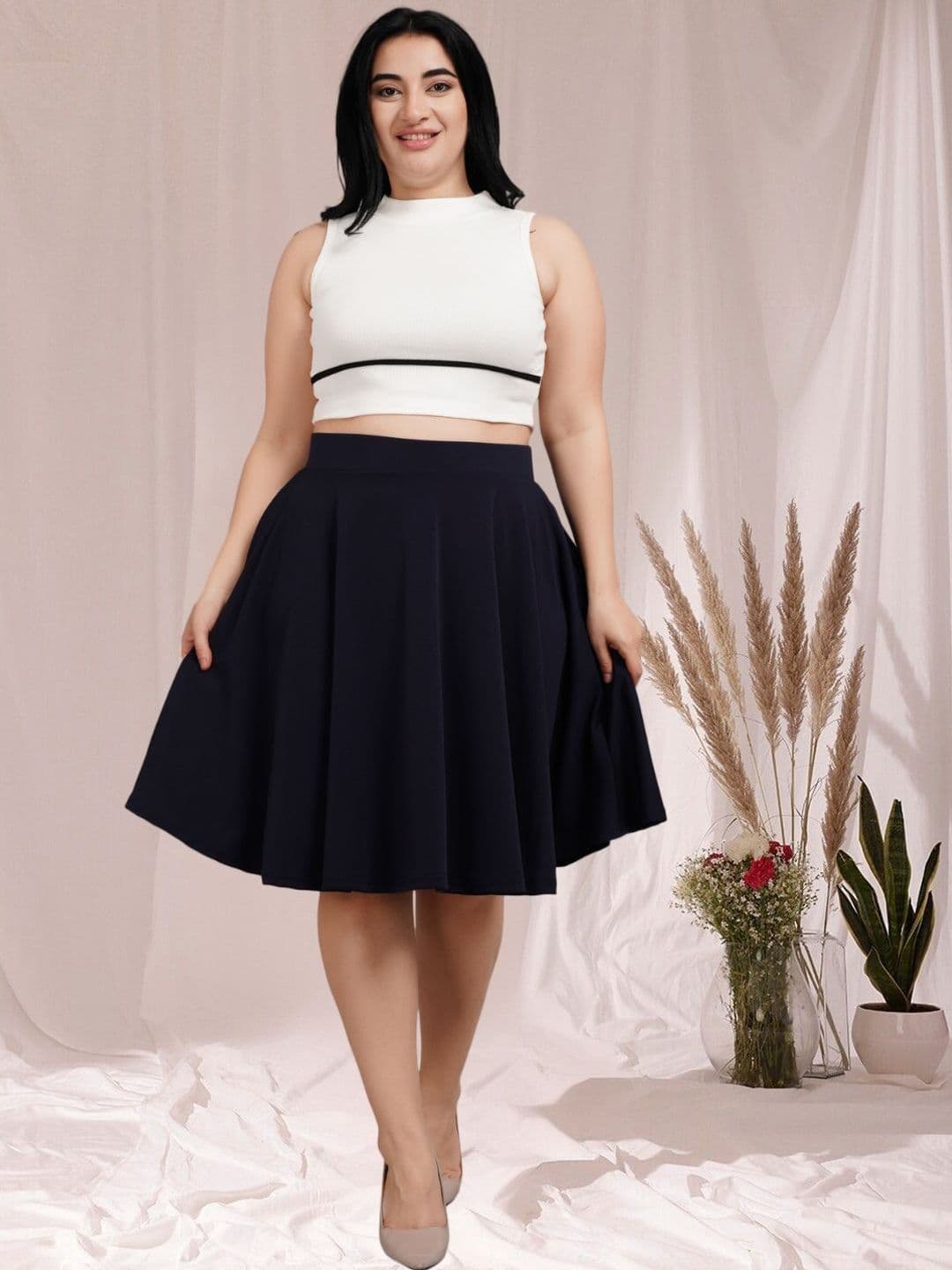 BAESD Plus Size Flared Midi Skirts with Pockets - view 1
