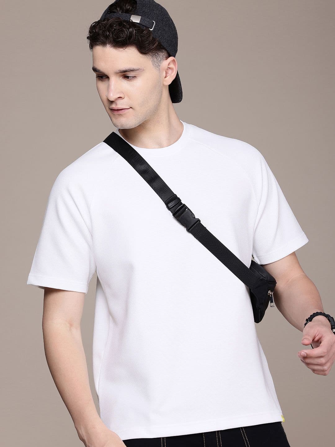 FCUK Premium Men Textured Solid Oversized T-shirt - view 1