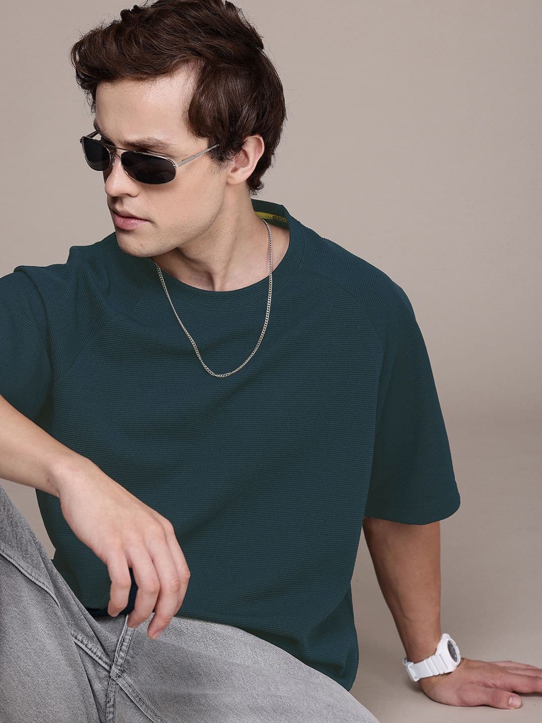 FCUK Premium Men Textured Solid Oversized T-shirt - view 1
