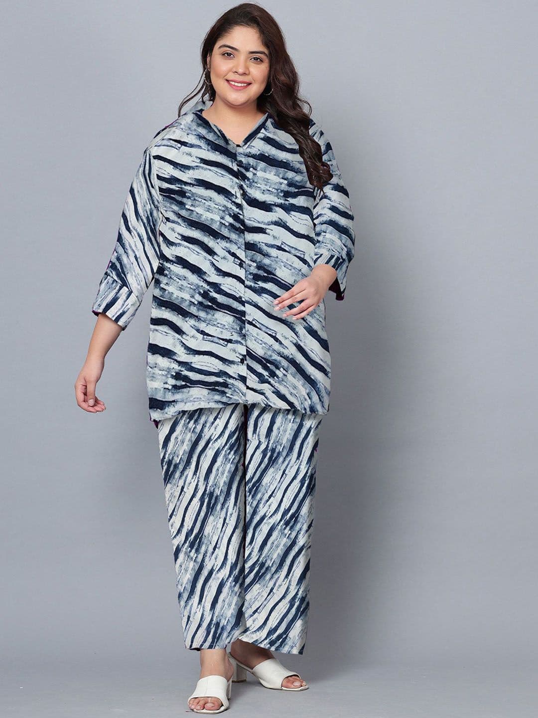 Indietoga Women Plus Size Printed Longline Shirt & Trousers - view 1
