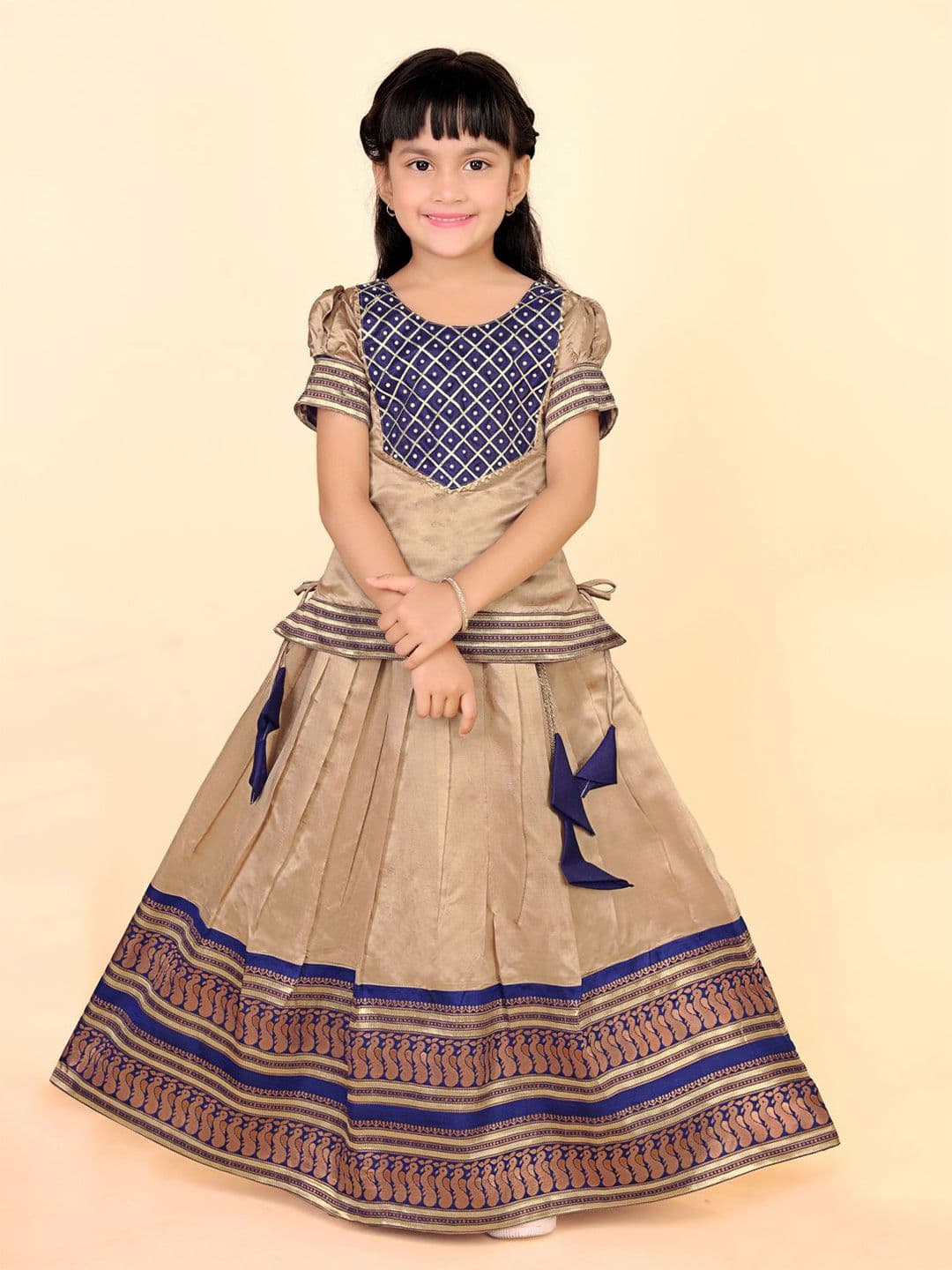 BAESD Girls Embellished Puffed Sleeves Zari Ready to Wear Lehenga Choli - view 1