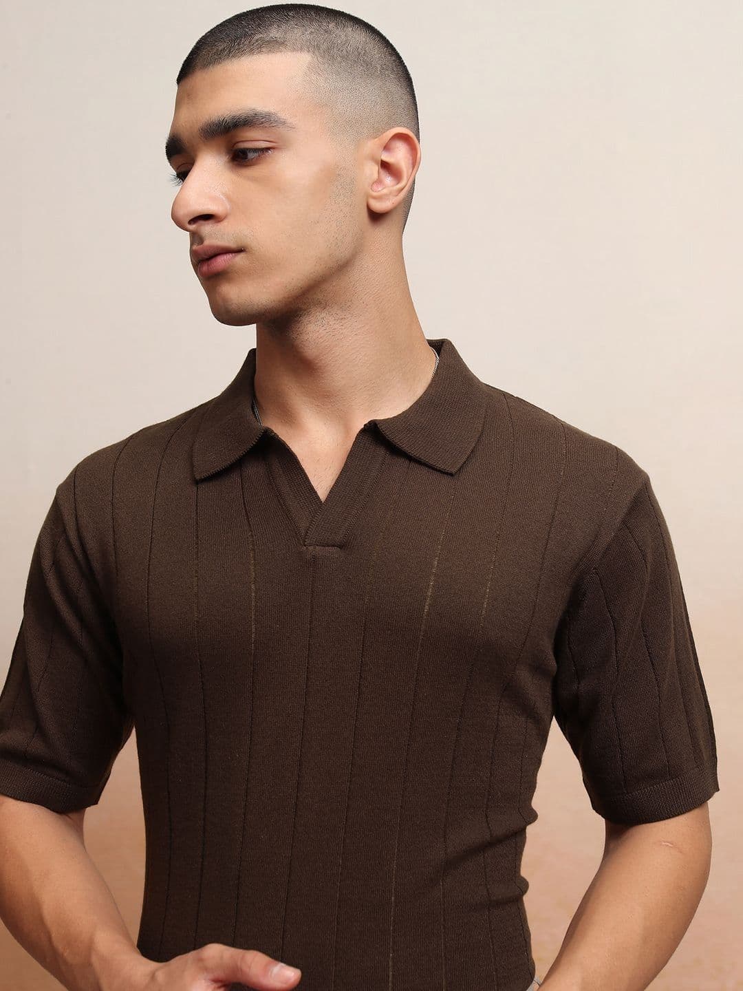 HIGHLANDER Men Knitted Textured Polo Collar T-shirt - view 1