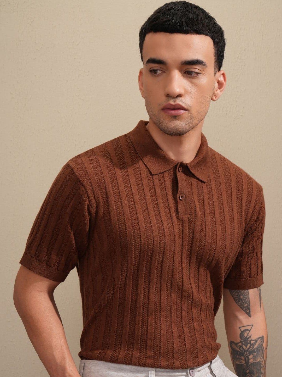 Highlander Men Relaxed Fit Textured Knitted Polo Collar T-shirt - view 1