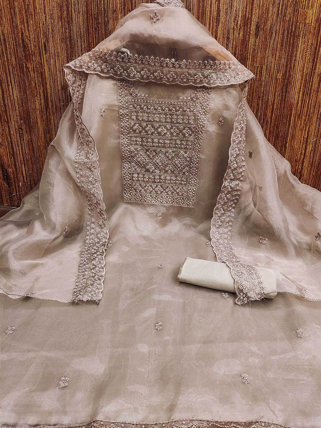 KALINI Embroidered Organza Zari Unstitched Dress Material - view 1