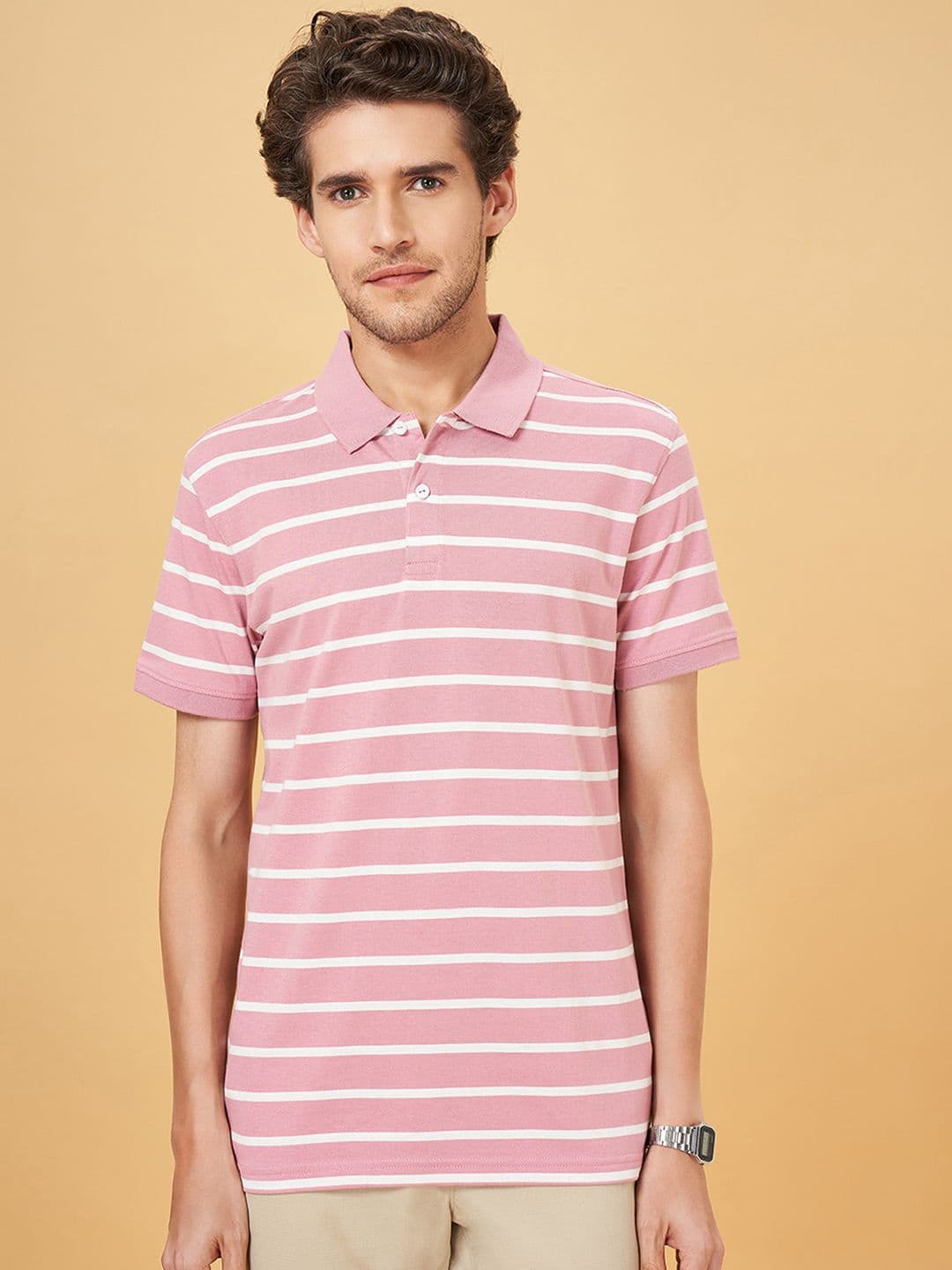 BYFORD by Pantaloons Men Striped Polo Collar Cotton Slim Fit T-Shirt - view 1