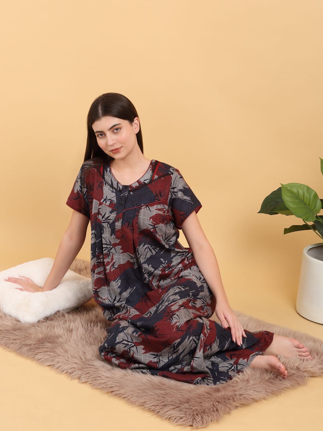 Sweet Dreams Round Neck Print Maxi Nightdress - view 1