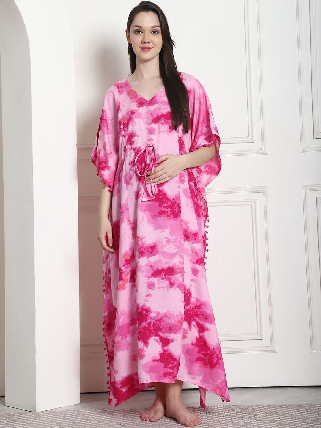 Secret Wish Tie & Dye Print Maxi Maternity Kaftan Nightdress - view 1