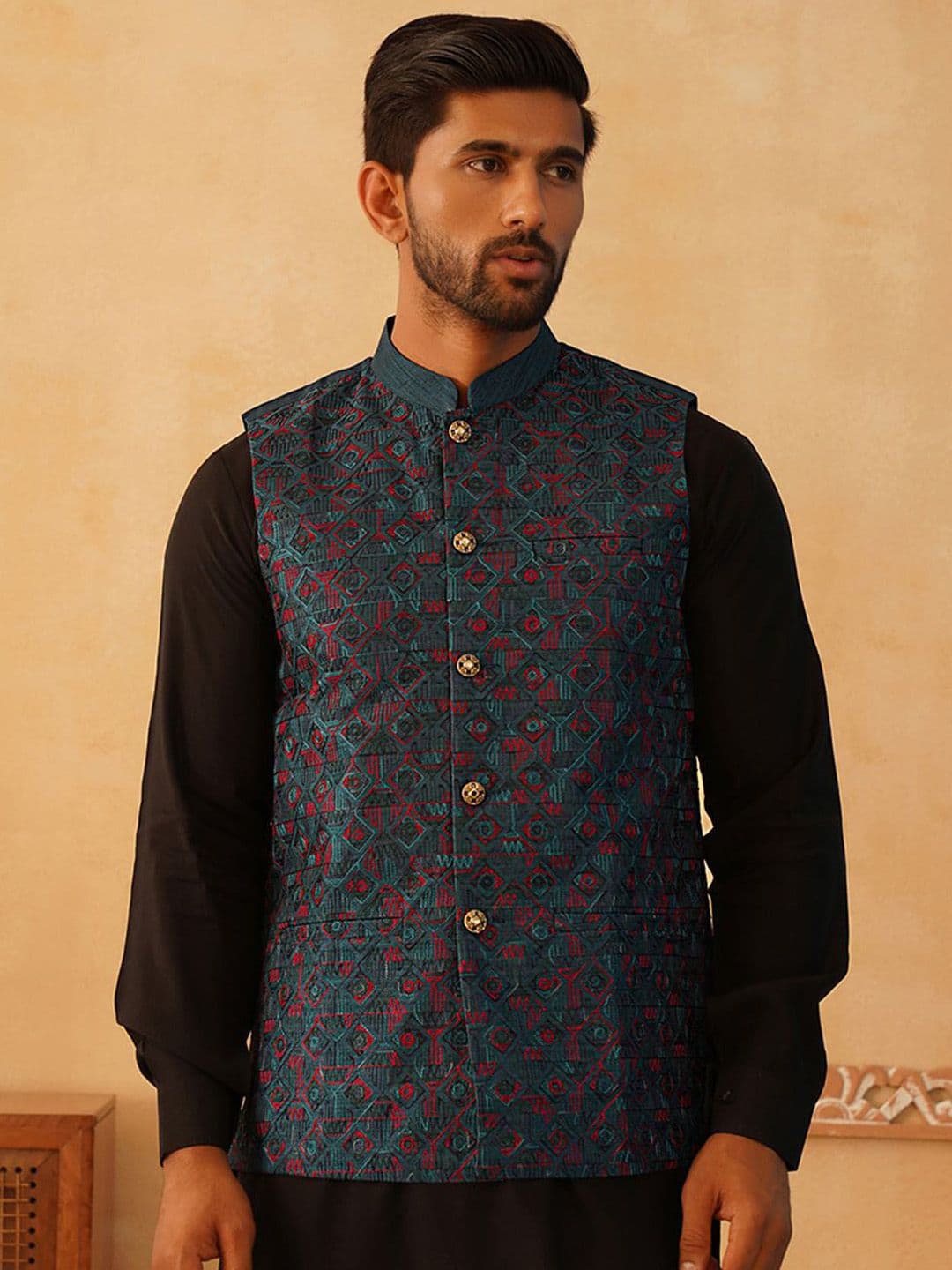 Jompers Embroidered Nehru Jacket - view 1