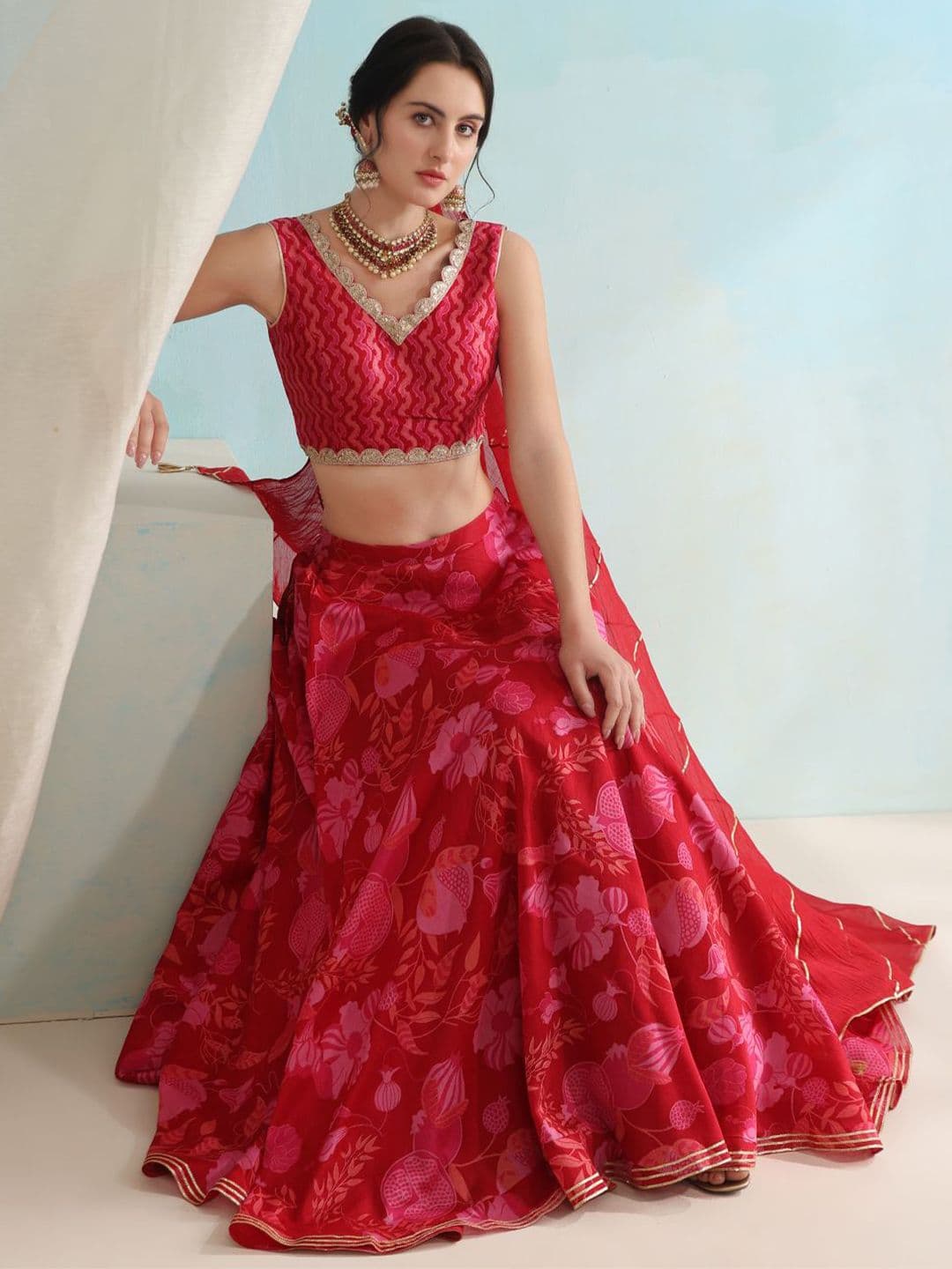 Khushal K Printed Ready To Wear Lehenga & Blouse With Dupatta - view 1