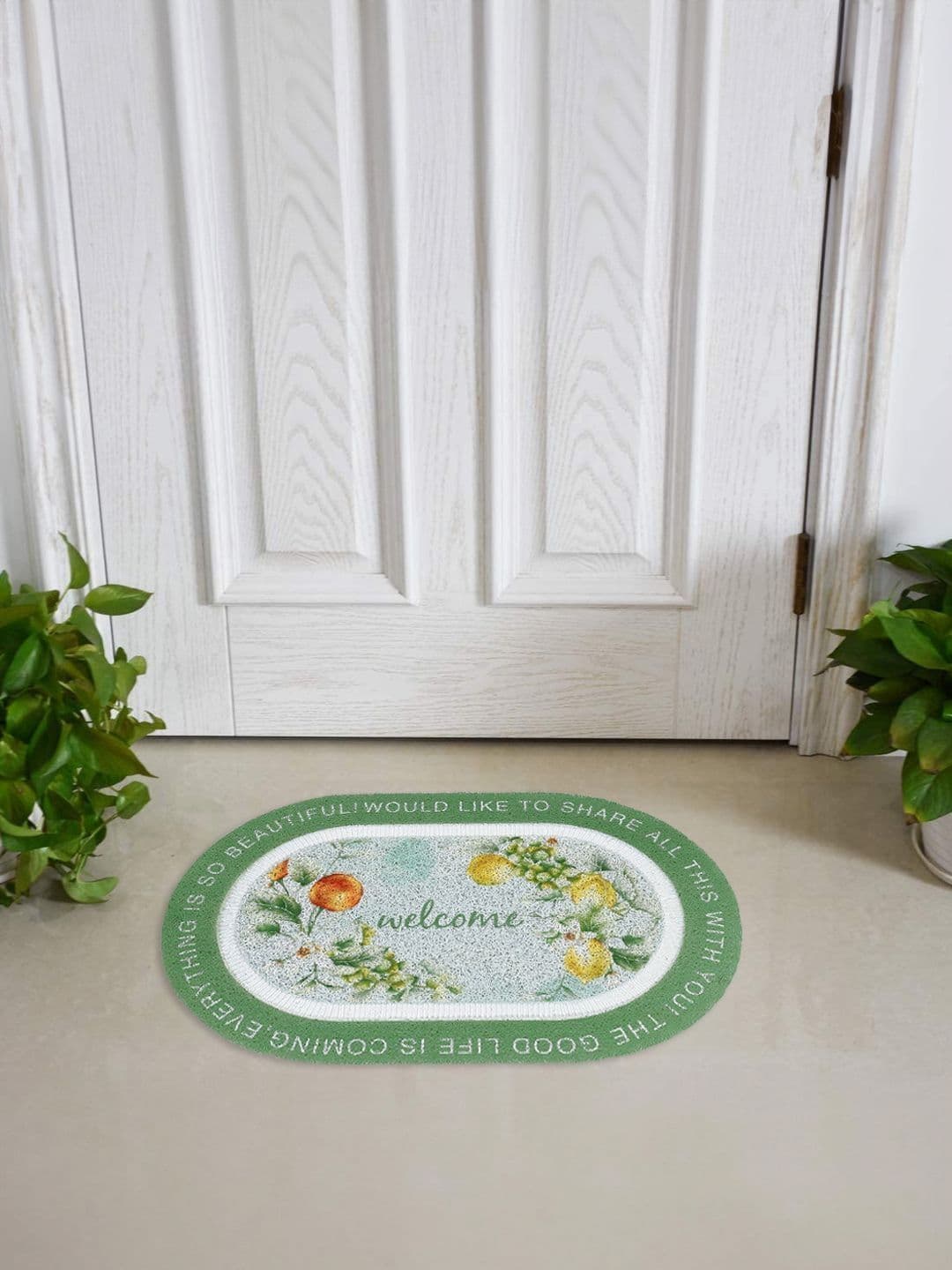 Cortina Green & White Printed Anti-Slip Oval Doormat - view 1