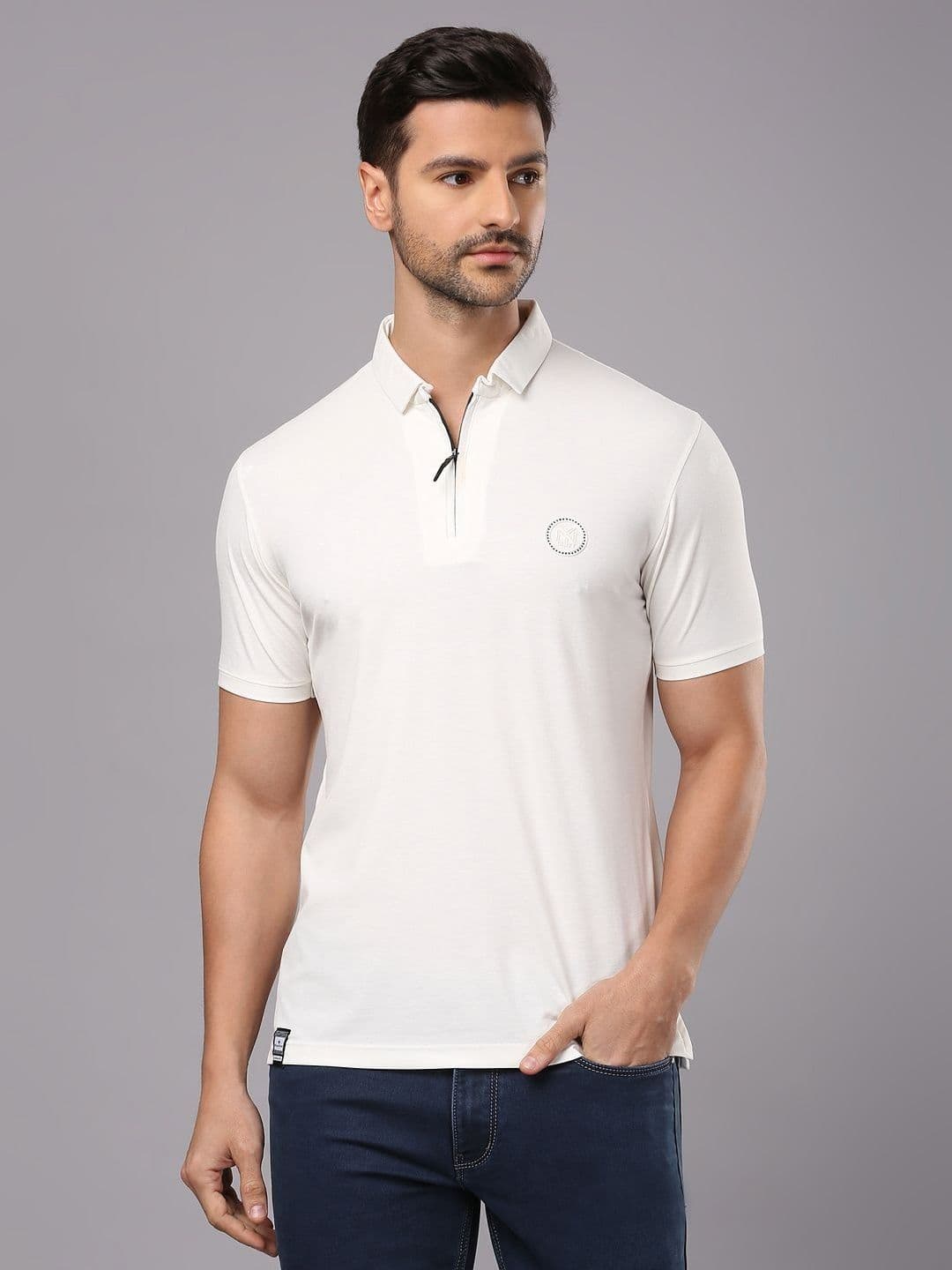 Klub Fox Men Solid Polo Collar Cotton T-Shirt - view 1