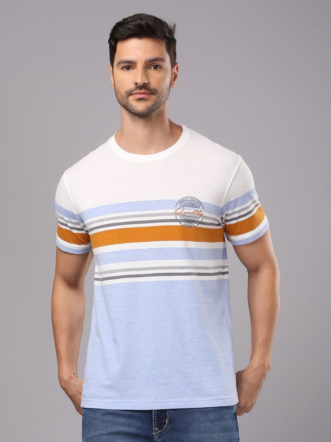 Klub Fox Men Striped Round Neck Cotton T-Shirt - view 1