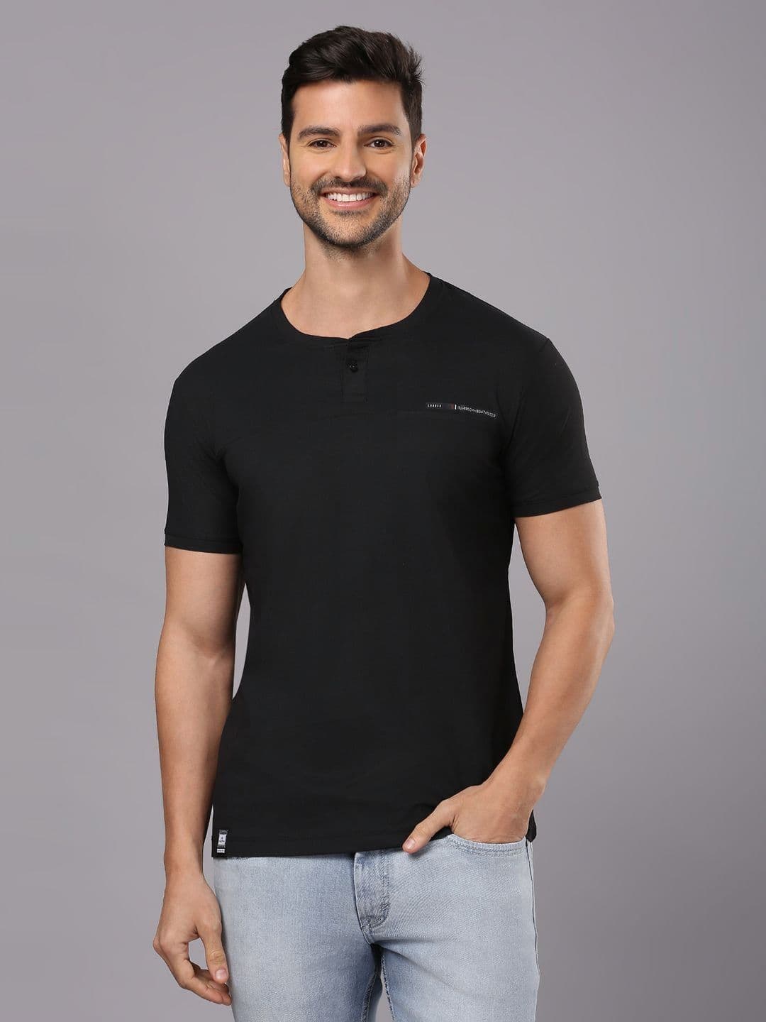 Klub Fox Men Solid Henley Neck Cotton T-Shirt - view 1
