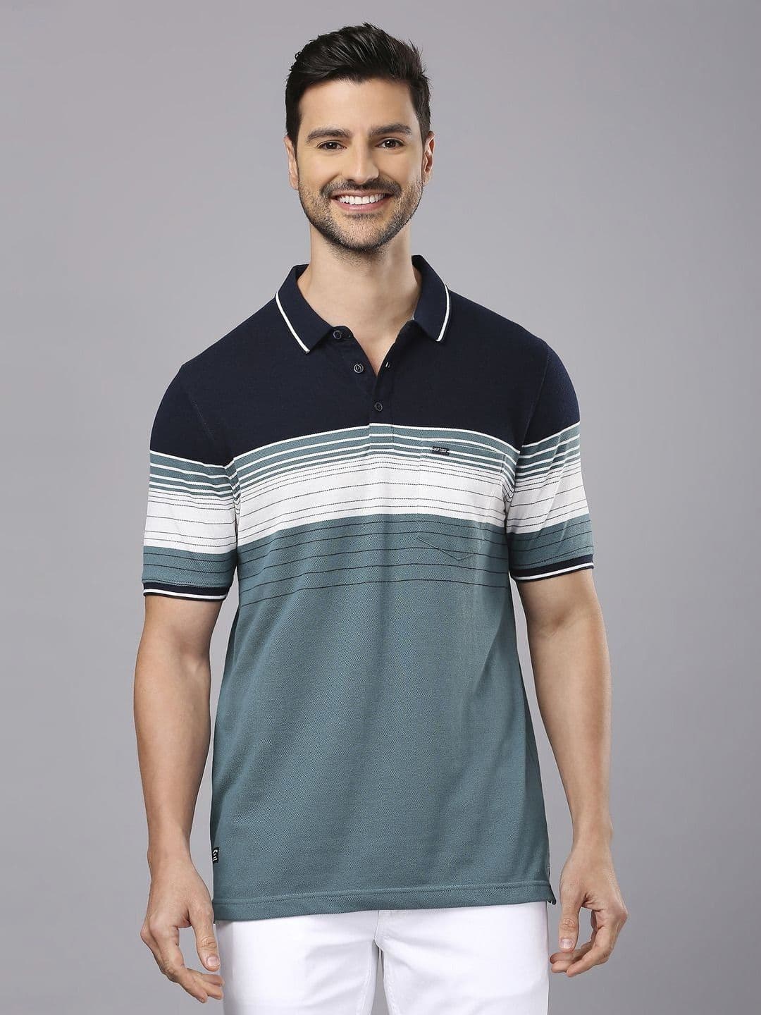 Klub Fox Men Striped Polo Collar Cotton T-Shirt - view 1