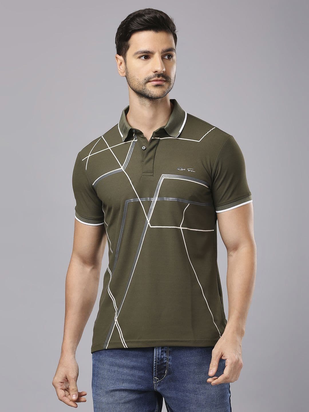 Klub Fox Men Abstract Printed Polo Collar Cotton T-Shirt - view 1