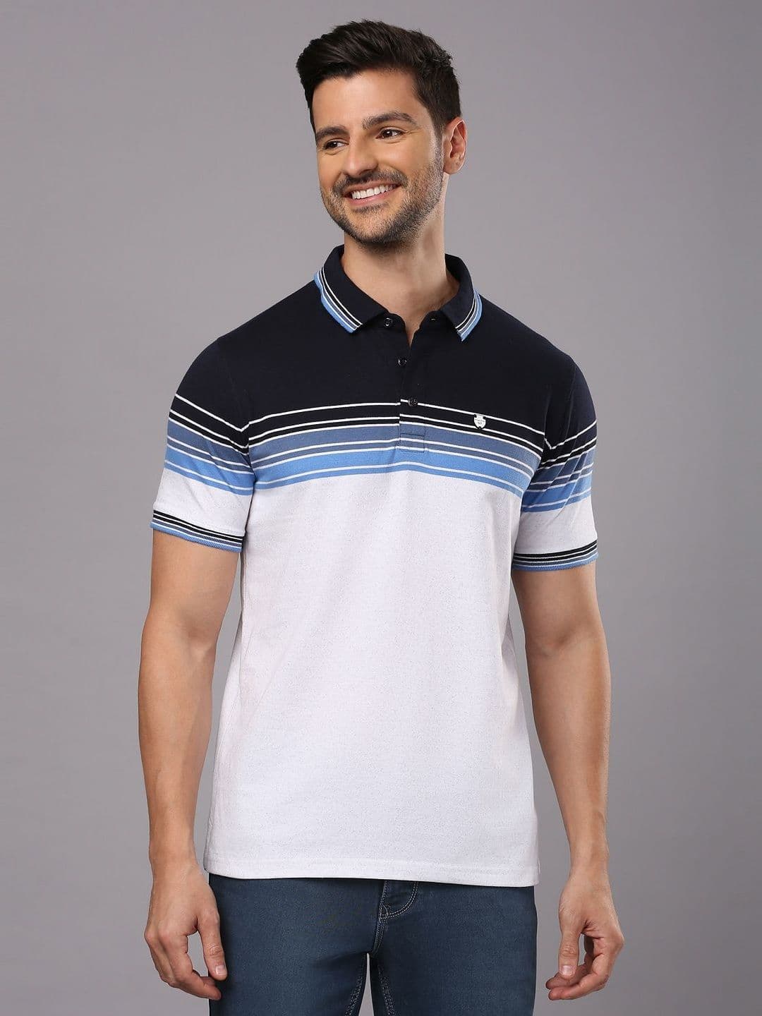 Klub Fox Men Striped Polo Collar Cotton T-Shirt - view 1