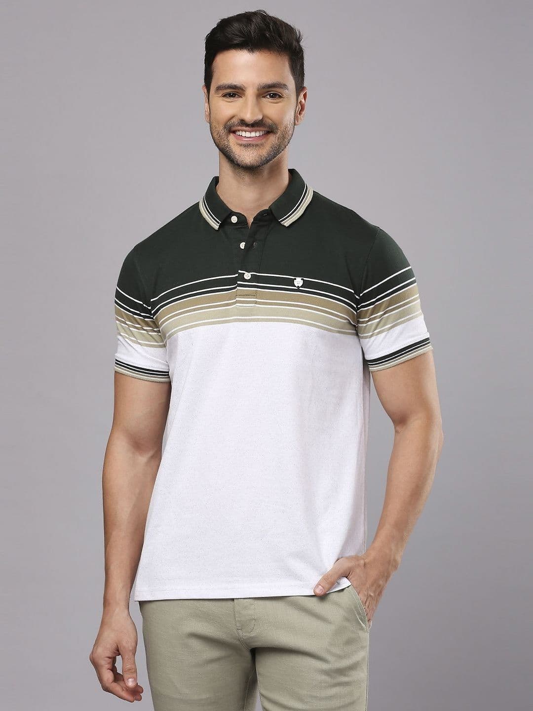 Klub Fox Men Striped Polo Collar Cotton T-Shirt - view 1