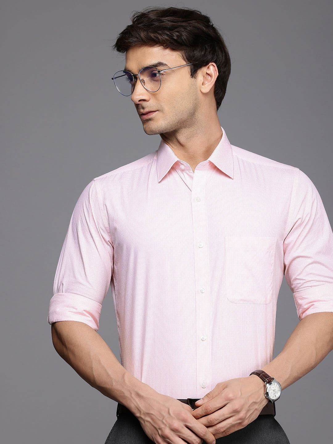 Raymond Slim Fit Micro Checks Opaque Pure Cotton Formal Shirt - view 1