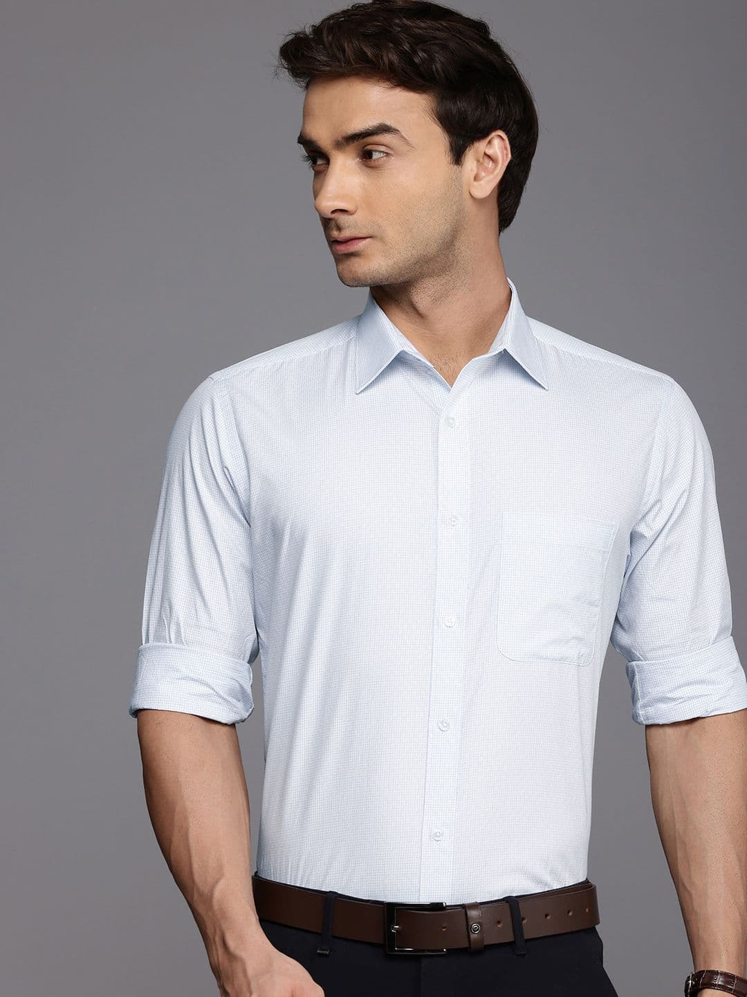 Raymond Pure Cotton Slim Fit Micro Checks Opaque Formal Shirt - view 1