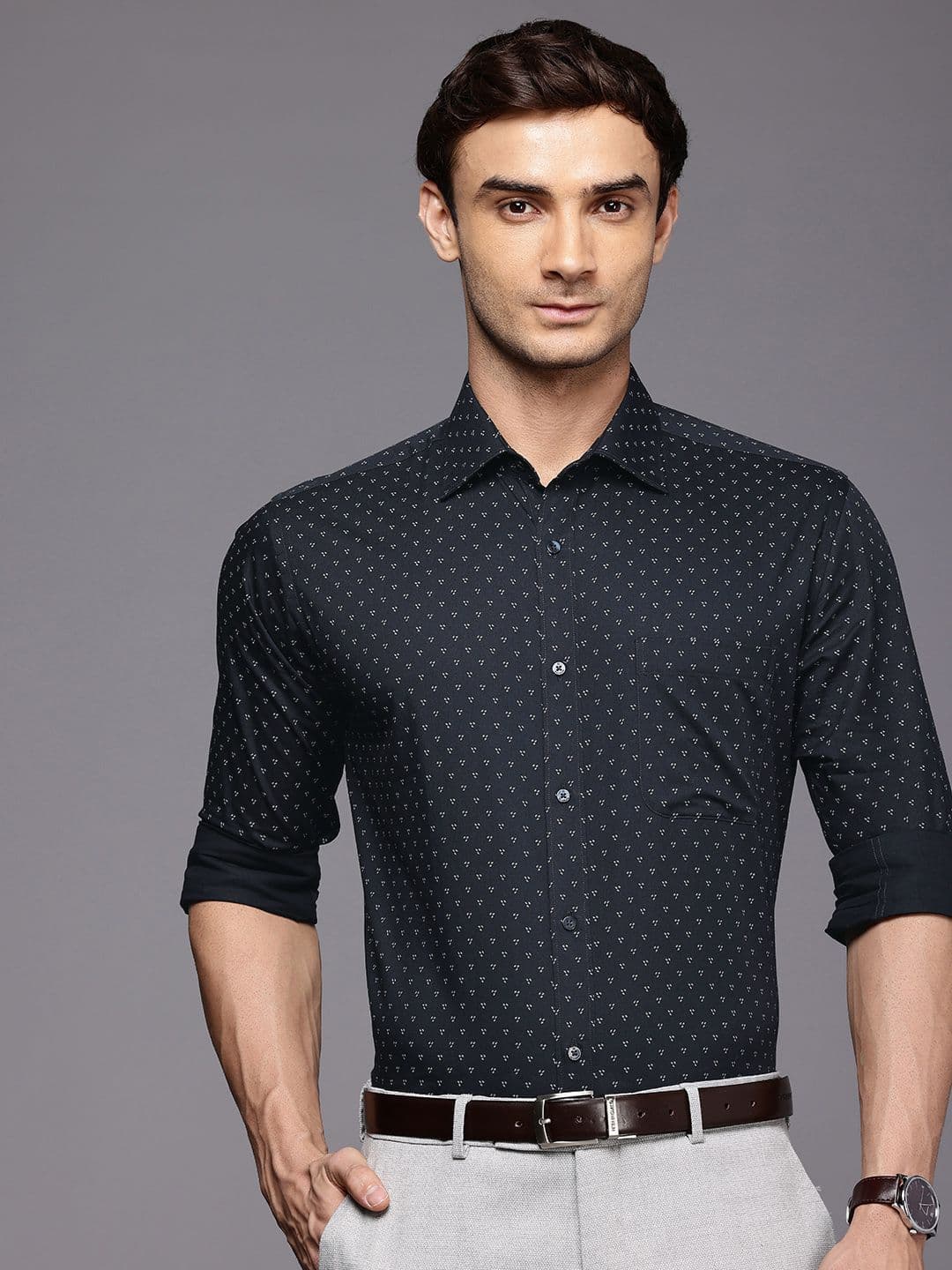 Raymond Slim Fit Geometric Printed Pure Cotton Formal Shirt - view 1