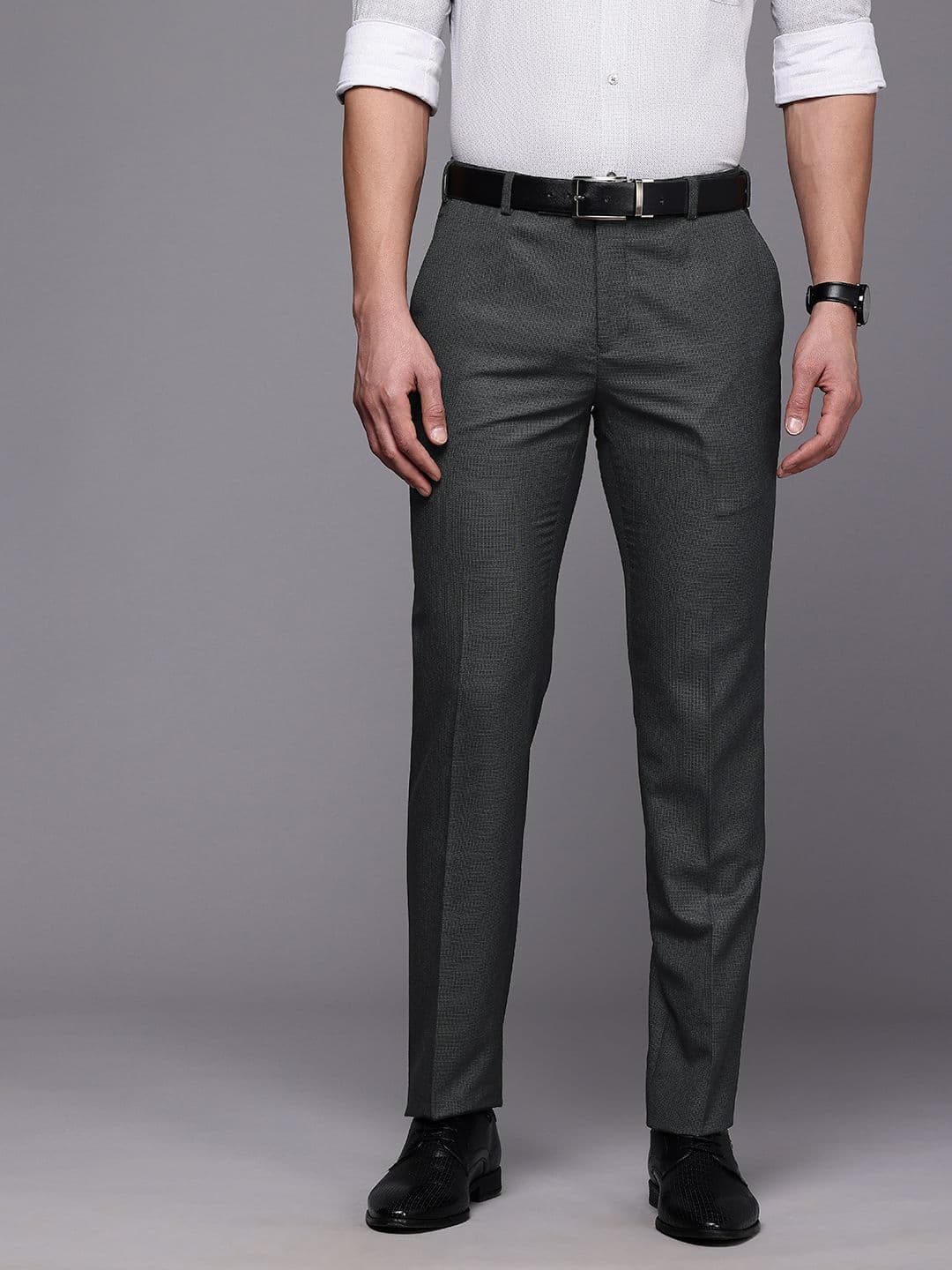 Raymond Men Self Design Geometric Slim Fit Formal Trousers - view 1